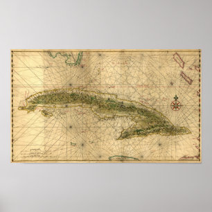 Pôster Mapa 1639 histórico de Cuba por Joana Vinckeboons