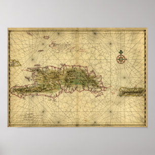 Poster Mapa 1639 histórico de Hispaniola - Joana