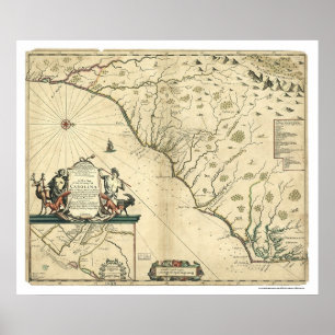Pôster Mapa 1650 do país de Carolina
