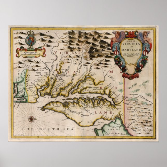 Poster Mapa 1676 de Virgínia e Maryland (Frente)