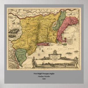 Poster Mapa 1685 - Nova Bélgica, O Novo Mundo, Nova Ingl