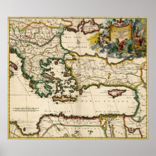 Pôster Mapa 1690 de mediterrâneo oriental