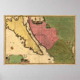 Pôster Mapa 1720 de Califórnia como uma ilha