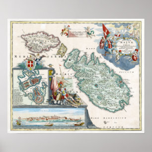 Pôster Mapa 1720 de Malta