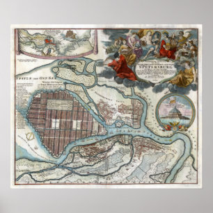 Poster Mapa 1720 de St Petersburg