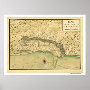 Poster Mapa 1721 do Fortification de Biloxi Mississippi