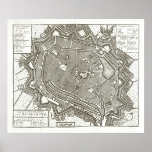 Pôster mapa 1751 de Middelburg, Países Baixos