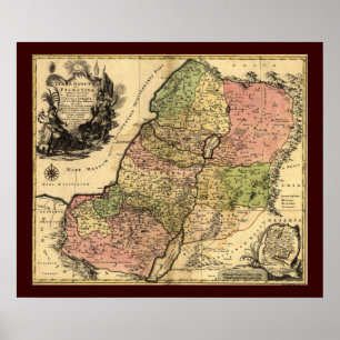 Pôster Mapa 1759 de Israel antiga com os 12 tribos