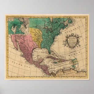 Poster Mapa 1763 de America do Norte