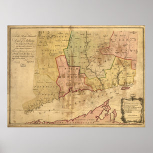Pôster Mapa 1766 da colônia de Connecticut