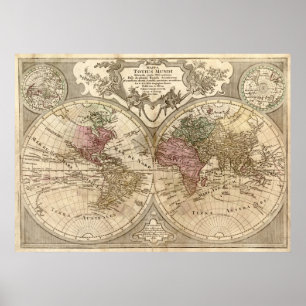 Pôster Mapa 1775 do mundo