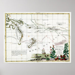 Poster Mapa 1776 de Viagem do capitão Cozimento