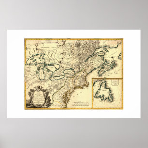 Pôster Mapa 1778 de Canadá e dos Estados Unidos