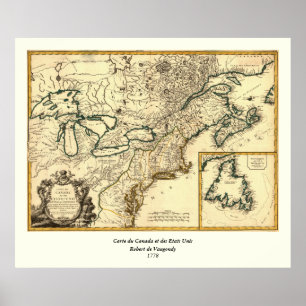 Poster Mapa 1778 de Canadá e dos Estados Unidos