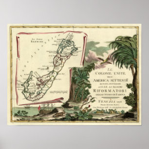 Pôster Mapa 1778 de Le Isole Bermude