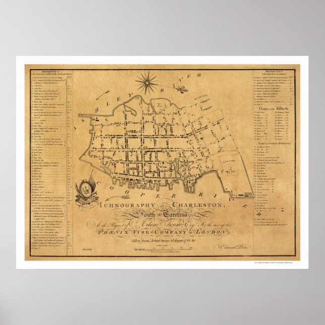Poster Mapa 1788 da Rua Charleston SC (Frente)