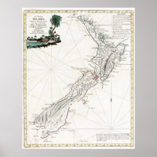 Pôster Mapa 1794 de Nova Zelândia