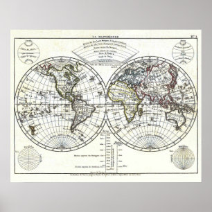 Pôster Mapa 1806 do atlas: La Mappemonde por Eustache