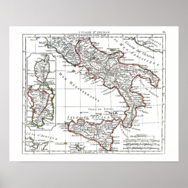 Pôster Mapa 1806 - L'Italie 2e Feuille (Frente)