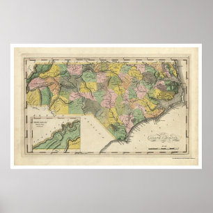 Pôster Mapa 1814 de North Carolina