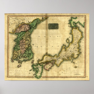 Pôster Mapa 1815 de Coreia e de Japão