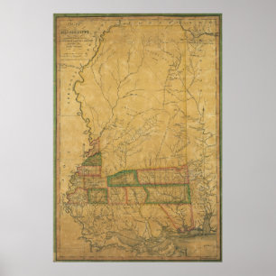 Pôster Mapa 1820 de Mississippi