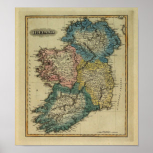 Pôster Mapa 1823 de Ireland pelo júnior de colocação d