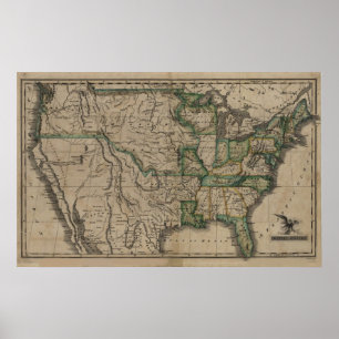 Pôster Mapa 1823 dos Estados Unidos