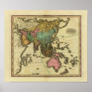 Poster Mapa 1825 de Ásia pelo curtidor de Henry
