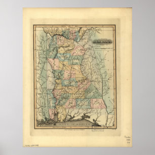 Pôster Mapa 1826 de Alabama