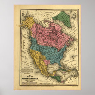 Poster Mapa 1839 de America do Norte