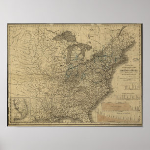 Poster Mapa 1840 dos canais & das estradas de ferro dos
