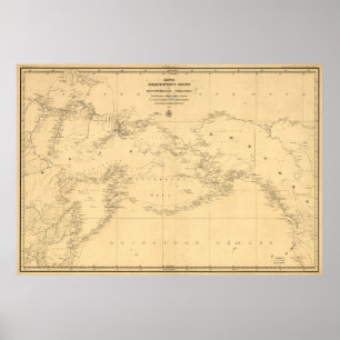 Pôster Mapa 1844 de Rússia & de Alaska no russo