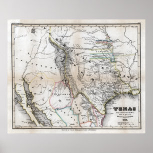Pôster Mapa 1846 de Texas