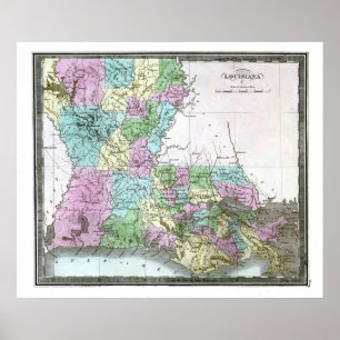 Poster Mapa 1848 velho de Louisiana