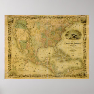 Pôster Mapa 1849 dos Estados Unidos
