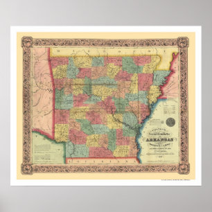 Poster Mapa 1854 da estrada de ferro de Arkansas