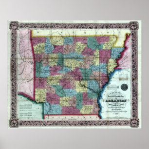 Poster Mapa 1854 velho de Arkansas