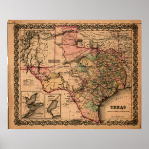 Pôster Mapa 1855 de Texas