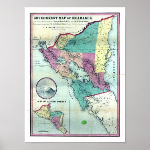 Pôster Mapa 1856 do governo de Nicarágua por A.H. Jocely