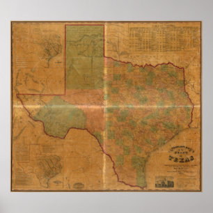 Poster Mapa 1857 de Texas