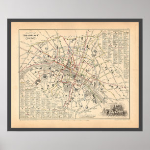 Poster Mapa 1858: Itineraire des Omnibus dans Paris Franç