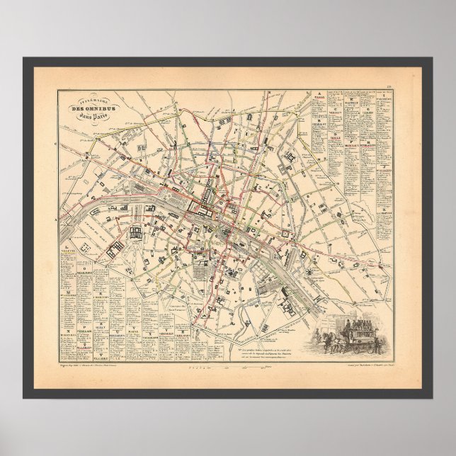 Poster Mapa 1858: Itineraire des Omnibus dans Paris Franç (Frente)