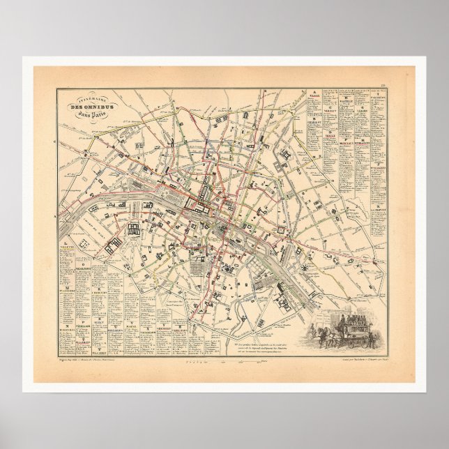 Poster Mapa 1858: Itineraire des Omnibus dans Paris Franç (Frente)