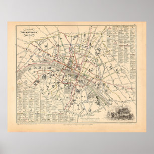 Poster Mapa 1858: Itineraire des Omnibus dans Paris Franç