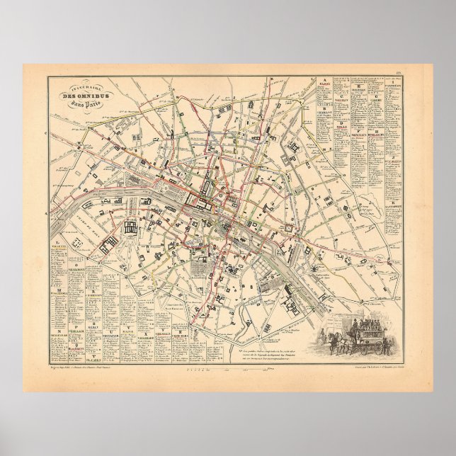 Poster Mapa 1858: Itineraire des Omnibus dans Paris Franç (Frente)