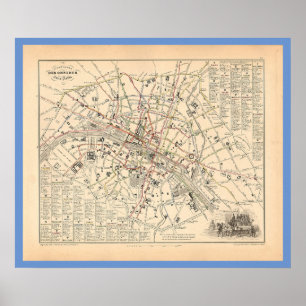 Poster Mapa 1858: Itineraire des Omnibus dans Paris Franç