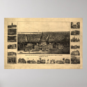 Poster Mapa 1860-90 panorâmico da opinião de olho de