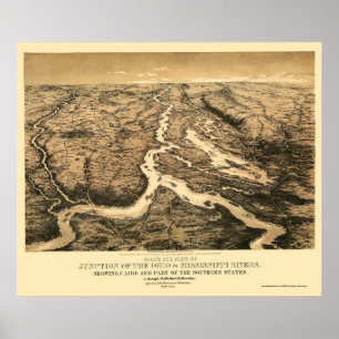 Poster Mapa 1861 de Ohio e de rio Mississípi