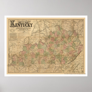 Pôster Mapa 1863 da estrada de ferro de Kentucky